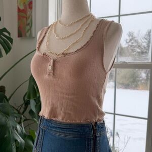 American Eagle Lace Cami Button Top Light Pink